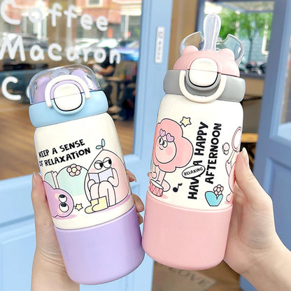 500ML Cartoon Kids Thermos Bottle Cute Children's Thermal Water Bottle 316 Stainless Steel Thermos Mug For Outdoor Water Cup ﻿