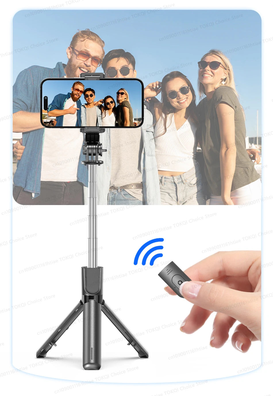 TOKQI Selfie Stick Tripod Phone Holder Desktop Stand Extendable Monopod w/ Bluetooth RC for Mobile live Broadcast Handheld Photo