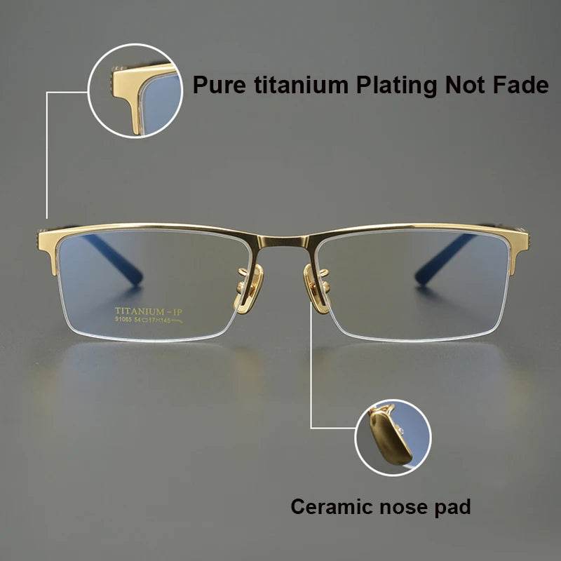 Business Pure Titanium Glasses Frame Men Fashion Square Half Rim Eyeglasses Unique Design Gold Color Eyewear Oculos 91065 - MarvelouStoree