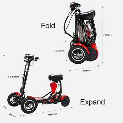 Foldable Mobility Scooter Adults Portable Electric Scooter 500W36V15AH Leisure Tricycle Mini Small Parent-child 4 Wheel Elderly