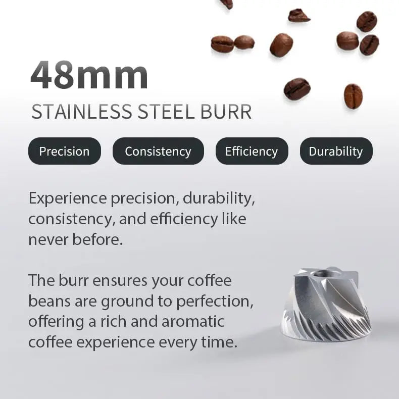 Coffee Grinder Silver Capacity 35g with Assembly Stainless Steel Conical Burr - Numerical Internal Adjustable