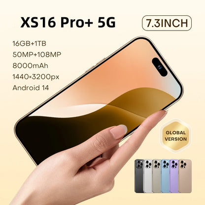 Original For Brand 16GB+1TB For Smartphone 7.3 inch XS16 Pro+ Full Screen 4G 5G Cell Phone 8000mAh Mobile Phones Global Version﻿