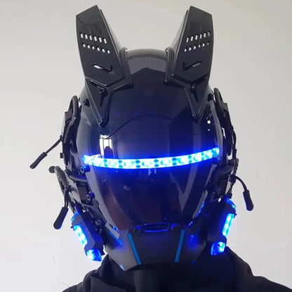 Cyberpunk Mask Round Light Wing Braid Triangle Light Festival LED Light Techno Sense Boy Helmet Cosplay Mask  Mascaras