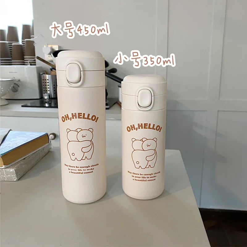 INS Large Capacity Korean Thermos Mug Cute High-quality Stainless Steel Double Leak-Proof Travel Portable Water Bottle Mug Cup