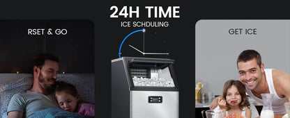 Pebble V2.0 Commercial Ice Maker,100 lbs,2-Way Add Water,Under Counter Ice Maker Self Cleaning,Ice Machine with 24 Hour Time - MarvelouStoree