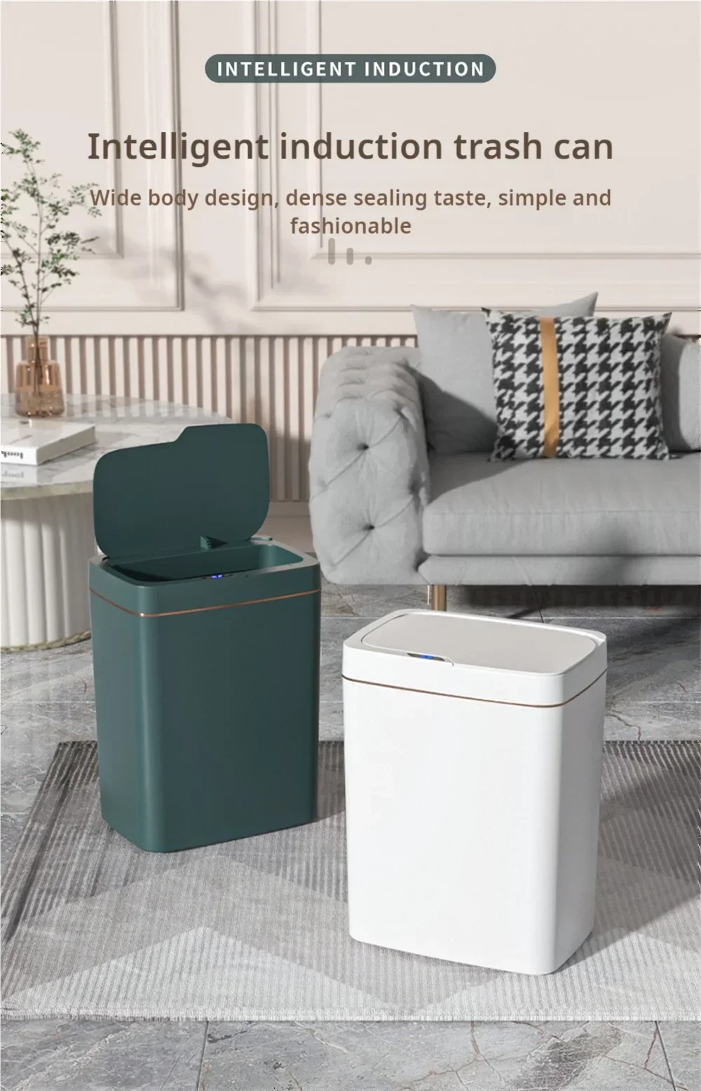 White 15L Smart Bathroom Trash Can Non-Contact Narrow Smart Sensor Trash Can Smart Home Automatic Bagging Electronic Trash Can