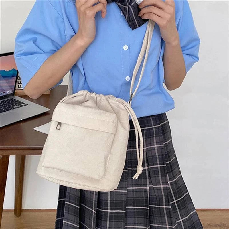 2024 New Women Bag Middle Shoulder Bag Korean Style Drawstring Bucket Bag Casual Light Youth Crossbody Bag Whole Sale