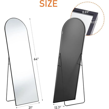 US Arched Full Length Mirror with Stand, Full Length Mirror for Bedroom, Cloakroom, Living Room, Aluminum Alloy Thin Frame