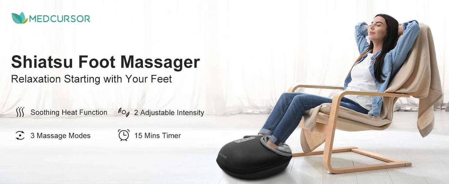 Medcursor Shiatsu Foot Massager Machine with Heat Roller Muscle Relaxation Pain Relief Electric Fully Wrapped Foot Massage - MarvelouStoree