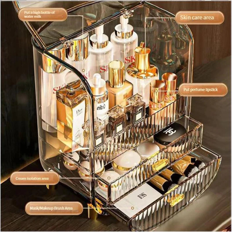 New Organizer Jewelry Cosmetic Storage Box Transparent Quality Container Capacity Desktop High Drawer Skincare Large Type