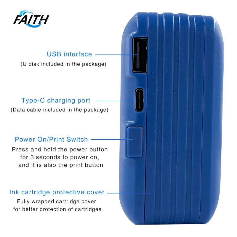 Faith 25 languages handheld small portable thermal mini printer logo imprimidora portatil Printable мини принтер with cartridge - MarvelouStoree