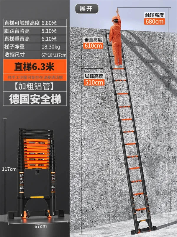 Multifunction Folding Ladder Aluminum Alloy Telescopic Ladder Thickened Herringbone Ladder Portable Lift Engineering Stairs