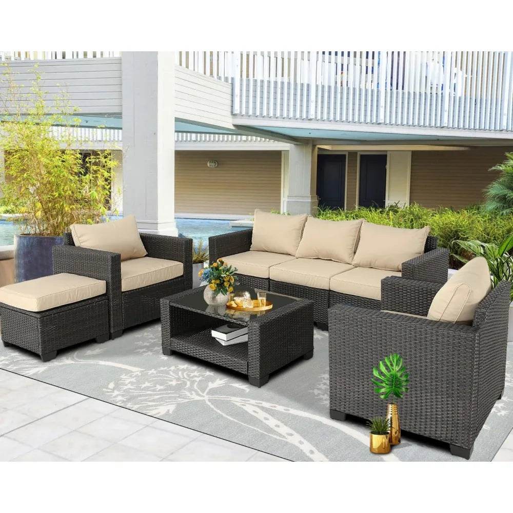 7 Pieces Patio Furniture Sets Conversation Sets Balcony Furniture Outdoor Sectional for Backyard Lawn Garden Porch Poolside - MarvelouStoree