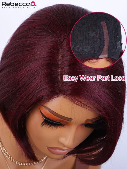 QVR Natural Black Short Straight Bob Wig Hairline Silky Glueless Lace Front Short Bob Wig Human Hair C Part Fits All Face Shapes