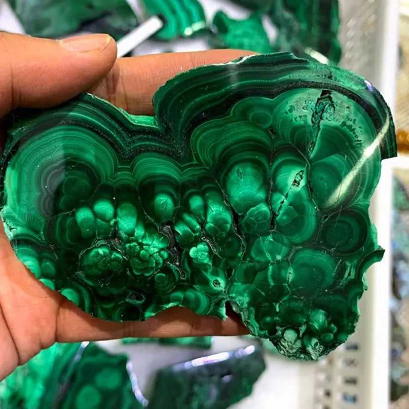 Natural Malachite Slate Cut Sheet Healing Malachite Slice Stones Polished Raw Malachite Plate Stones Decor 1pc