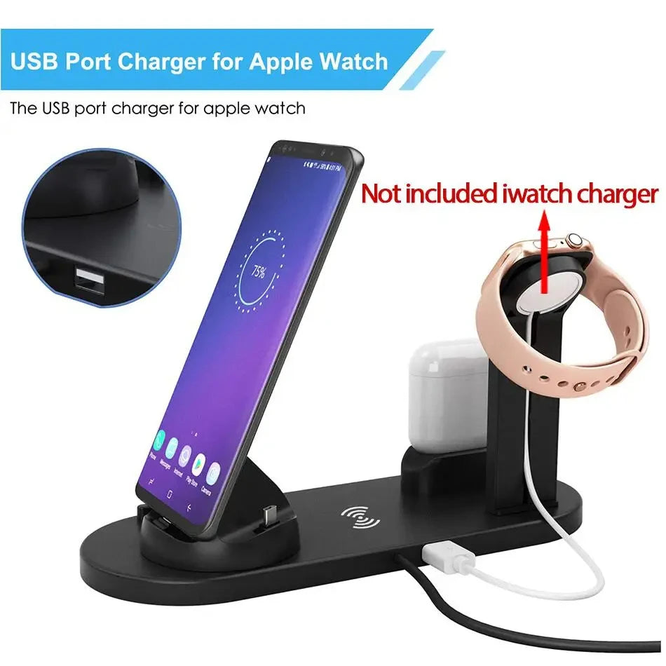 All In 1 Wireless Charger Stand For iPhone 15 14 13 12 11 X Apple Watch Airpods Desk Phone Chargers Fast Charging Dock Station