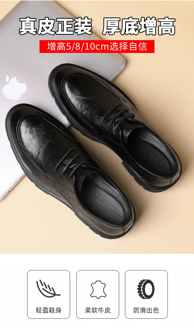 New Men Leather Shoes For Men Business Dress Shoes Slip On Invisible Inner Height Increasing Men's Shoes 8/10 CM Wedding Shoes