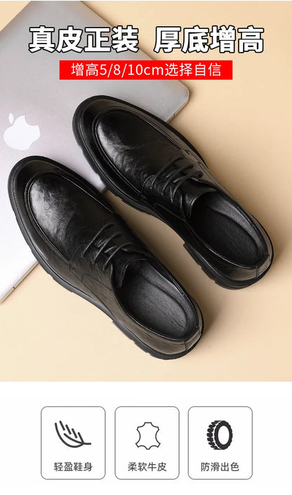 New Men Leather Shoes For Men Business Dress Shoes Slip On Invisible Inner Height Increasing Men's Shoes 8/10 CM Wedding Shoes