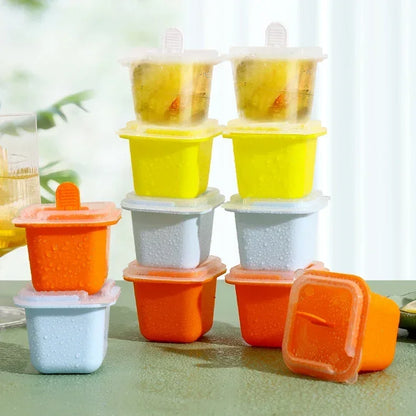 Square Ice Cube Molds Food Grade Silicone Ice Cream Mould Tray with Popsicle Stick DIY Jelly Pudding Summer Ice Drink Ball Maker