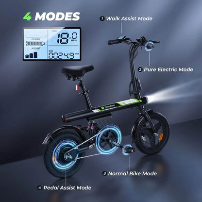 U1 Electric Bike for Adults 500W Motor, 20 mph Folding , 14" Adults Electric Bicycles with Smart Uphill, 280.8Wh