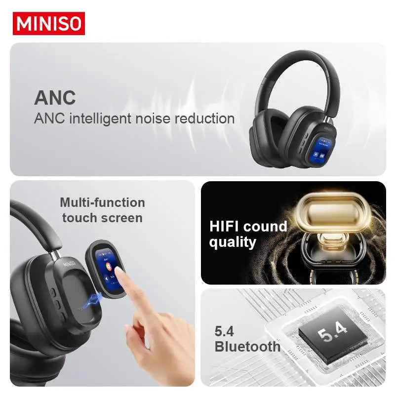 MINISO G90 Wireless Headphones with Built-in Microphone Noise Cancellation Touch Screen Headset,Earbuds Foldable Gaming Headset