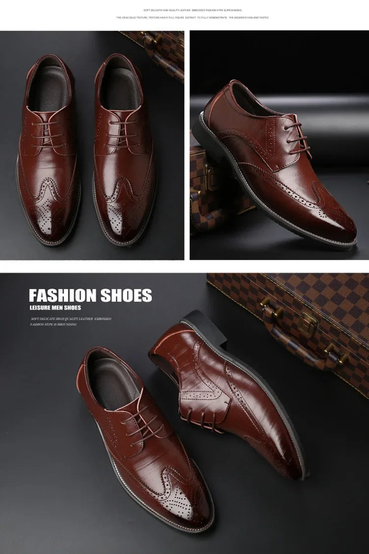 Fashion Black Brown Dress Shoes Mens Business Shoes PU Leather Oxford Social Luxury Shoes Boys Prom Casual Footwear Pointed Toe