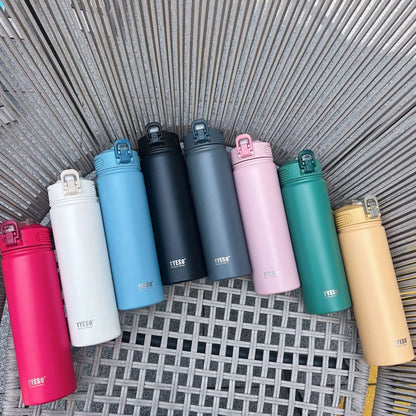 Thermos Bottle with Straw 750ml Stainless Steel Thermal Cup Car Insulated Flask Water Tumbler for Outdoor Sports