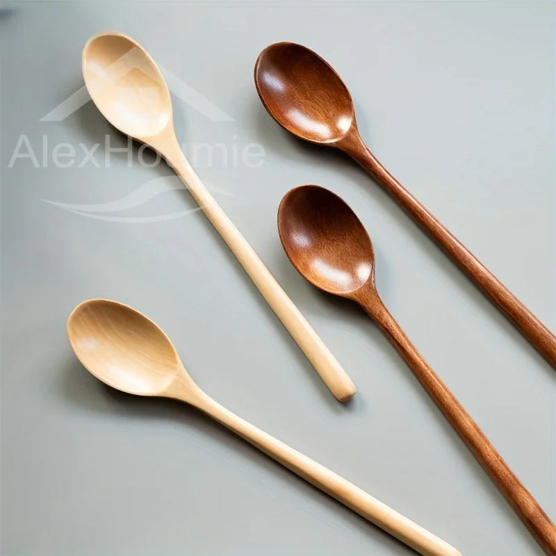 6 Piece Wooden Spoon Bamboo Kitchen Korean Style 9 '' Inch Natural Wood Soup Tableware Cooking Honey Coffee Spoon Mixing Spoon