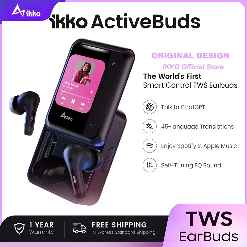 iKKO World's First AI TWS Earbuds with Smart System&Touchscreen ActiveBuds Bluetooth Earphones Wireless Headphone In-Ear Headset