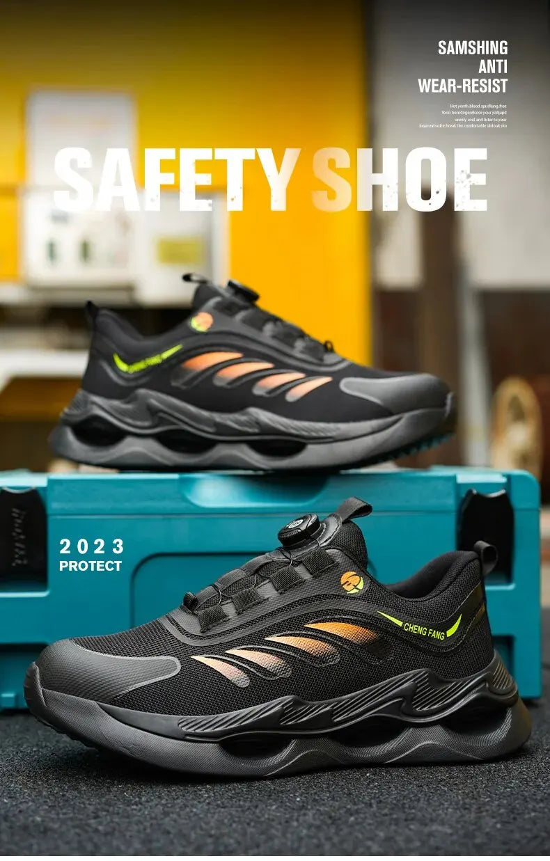 NEW Rotary Buckle Security Boots for Men Work Sneakers Women Boots Breathable Steel Toe Shoes Safety Puncture-Proof Men Boots