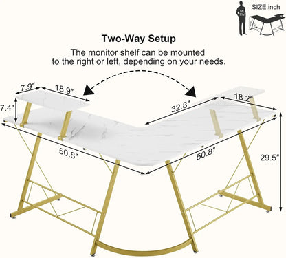 L Shaped Desk Computer Corner Desk Home Gaming Desk Office Writing Workstation with Large Monitor Stand Easy to Assemble (White,