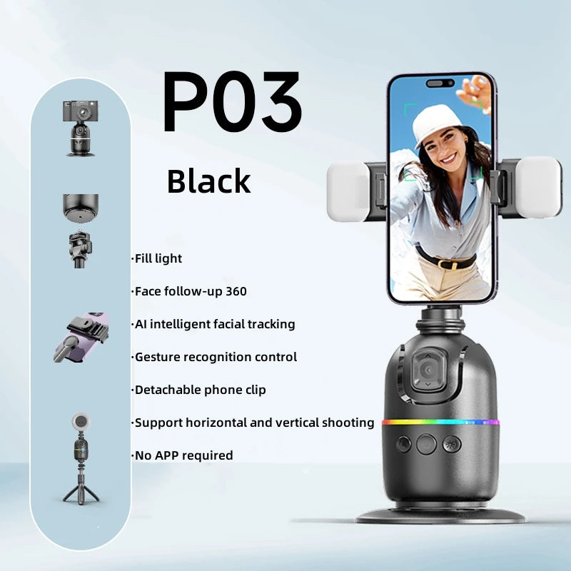 AI P03 Smart Gimbal 360° Auto Face Tracking Gimbal All-in-one Rotation For Smartphone video Vlog Stabilizer Tripod Phone Holder