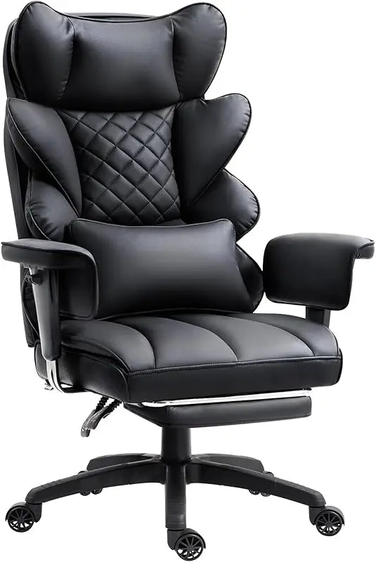 High Back Computer Gaming Chair with Adjustable Armrests,Executive Desk Chair with Footrest,(PU Leather, White)