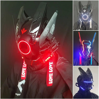 Light Techno Sense Boy Helmet Cosplay Mask  Mascaras Cyberpunk Mask Round Light Wing Braid Triangle Light Festival LED