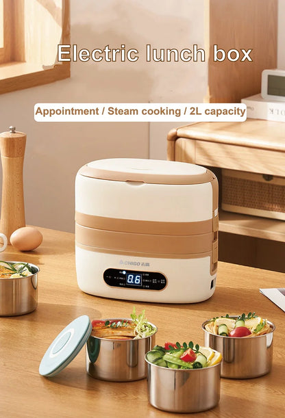 2L Smart Electric Lunch Box Heating Lunch Box Portable Steam Cook Pot Constant Temperature Heating Food Heater Office 220V