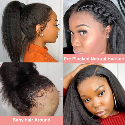 Kinky Straight Human Hair Wigs For Women 180 Density 13x4 Hd Lace Frontal Wigs Yaki Straight Glueless Lace Front Human Hair Wigs