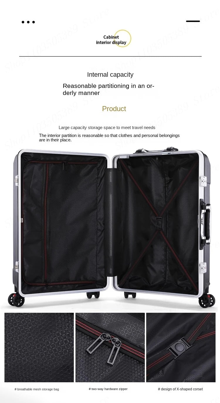 High Quality Suitcase Zipper Travel Bag with Wheels Trolley Case Password Lock Carrry-on Luggage Aluminum Frame 20 24 28 Inch