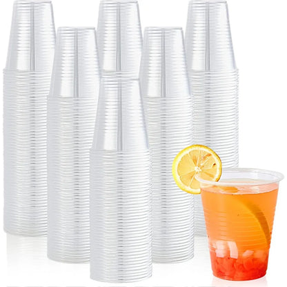 12 Oz Clear Plastic Cups, Cold Party Drinking Cups, Disposable Plastic Cups for Parties, Picnic, BBQ, Travel, & Events