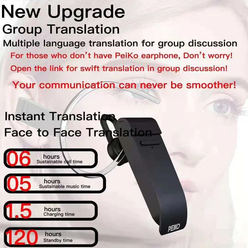 Voice translator Peiko 25 Languages Intelligent Wireless Bluetooth Translated Earphone Business car handsfree Headset earpuds