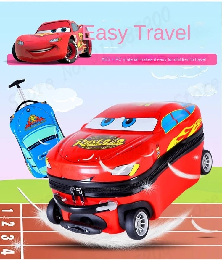 Cartoon Kids Suitcase Boys Can Ride 18" Trolley Box Car Elementary School Backpack with wheels 13" Travel Luggage Boarding Box