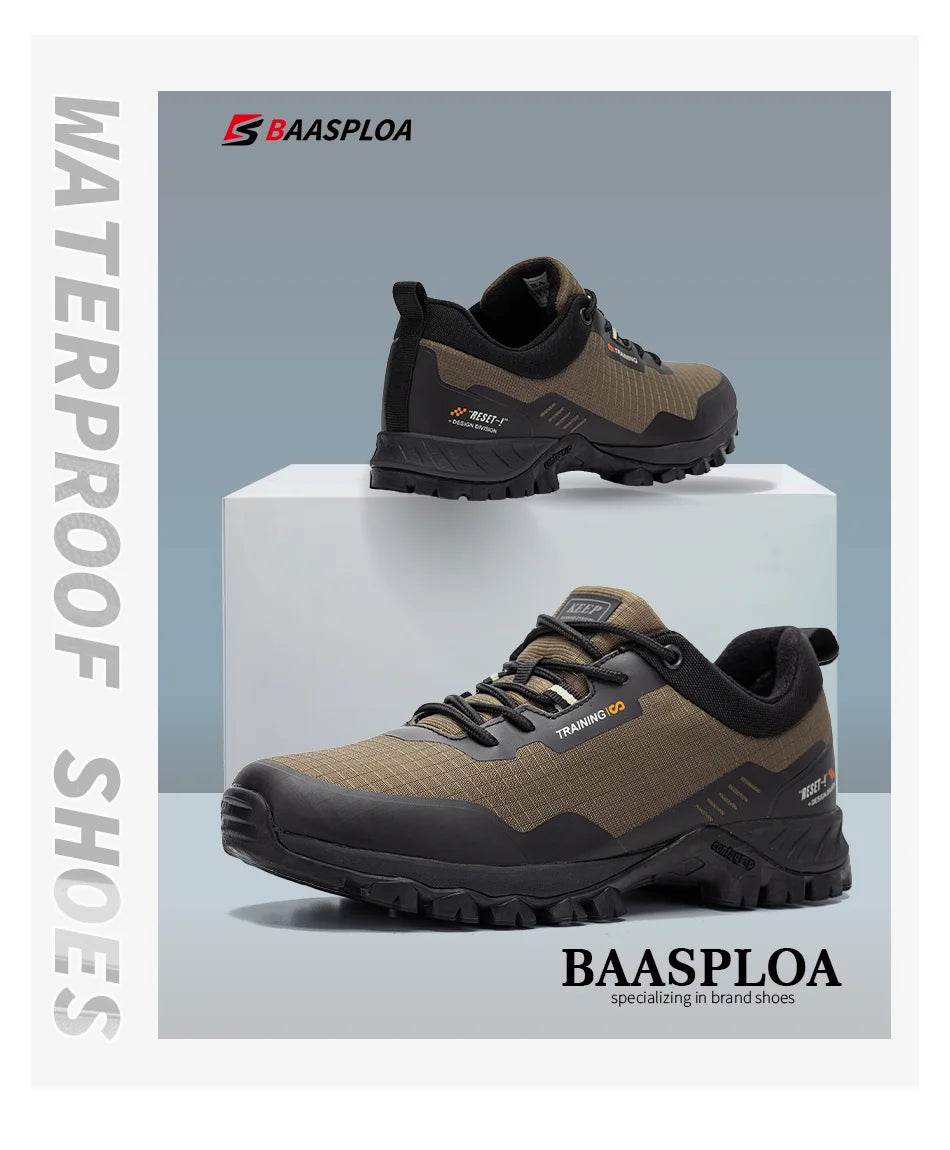 Baasploa New Men Anti-Skid Wear Resistant Hiking Shoes Fashion Waterproof Outdoor Travel Shoes Sneaker Comfortable Male Shoes - MarvelouStoree