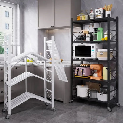 One-Second Foldable Storage Racks Folding Kitchen Organizer Shelf Standing Multi-Layer Storage Rack Movable Organizing Shelves