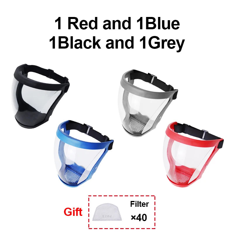 Work Protection Mask Full Face Shield Reusable Home Kitchen Splash Protection Mask Anti-fog Windproof Dustproof Mask With Filter