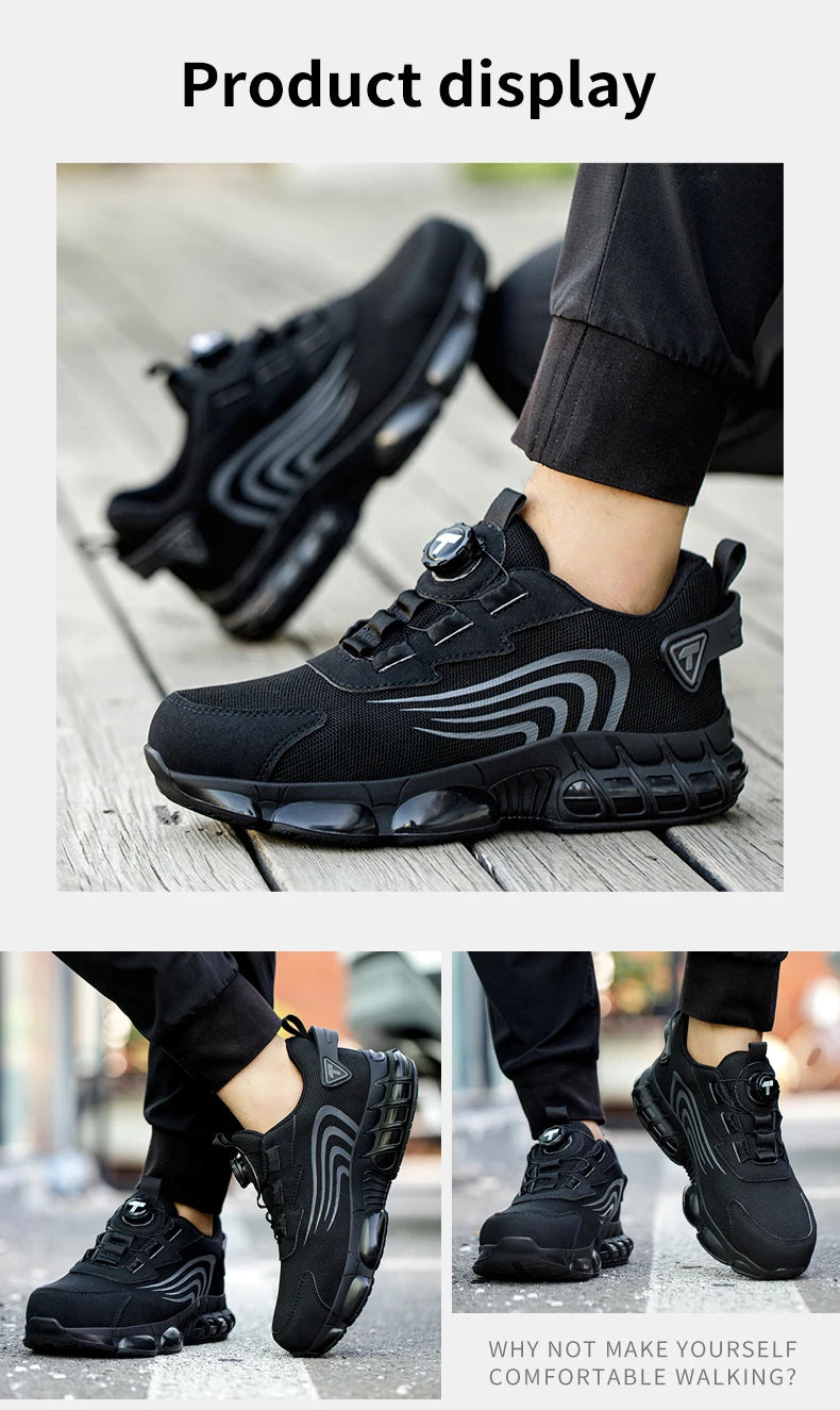 Rotary button new safety shoes for men, anti-impact and anti-piercing work shoes, fashionable men's sports shoes, and safety pro