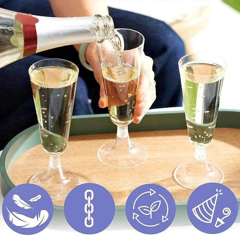 25pcs 150ml Disposable Cups Sparkling Champagne Bar Cups Plastic Champagne Flutes Clear Toasting Glasses for Weddings Party