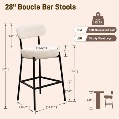 4 Inch(about 10.2 cm)Thick round Seat Height Metal Bar Stool,with Curved Back,Suitable for Kitchen Island、Coffee Shop、Bar