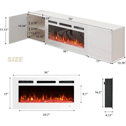 Floating TV Stand with 36'' Electric Fireplace, High Gloss Finish Entertainment Center with 12 Flame Fireplace Insert Heater - MarvelouStoree