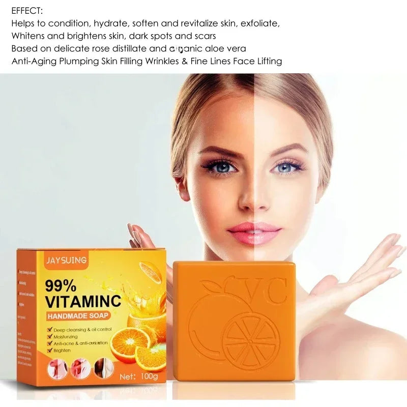 Vitamin C Orange Essence Skin Whitening Soap100g Skin Brightening Gentle Knee Knuckle Elbow Face Body Dark Spot Remover Soap Bar