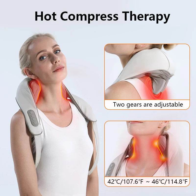 Wireless Neck and Back Massager Electric Neck Shoulder Massager, 6D Shiatsu Kneading Massage Shawl Cervical Trapezius Massager - MarvelouStoree