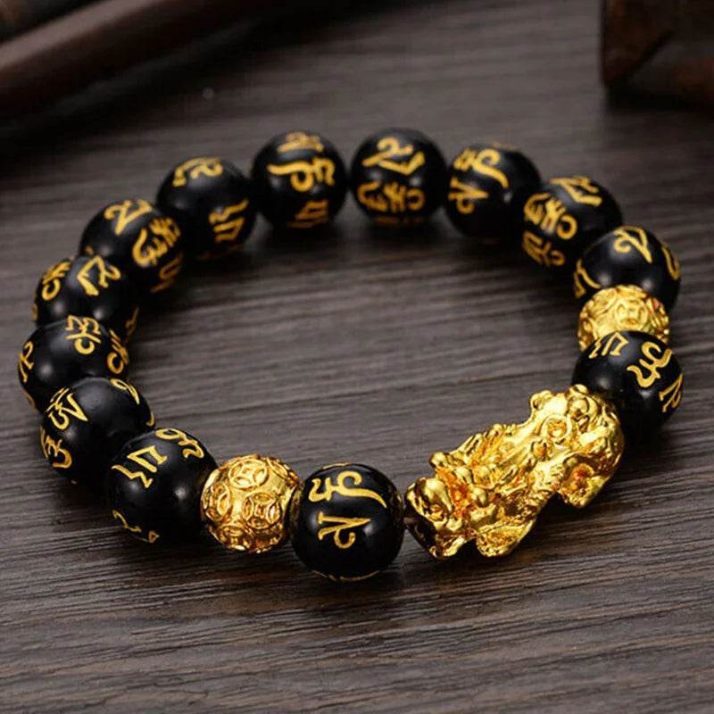 Unisex Men Pixiu Charms Ring Bracelet Chinese Feng Shui Amulet Wealth and Lucky Open Adjustable Ring Bead Bracelet - MarvelouStoree